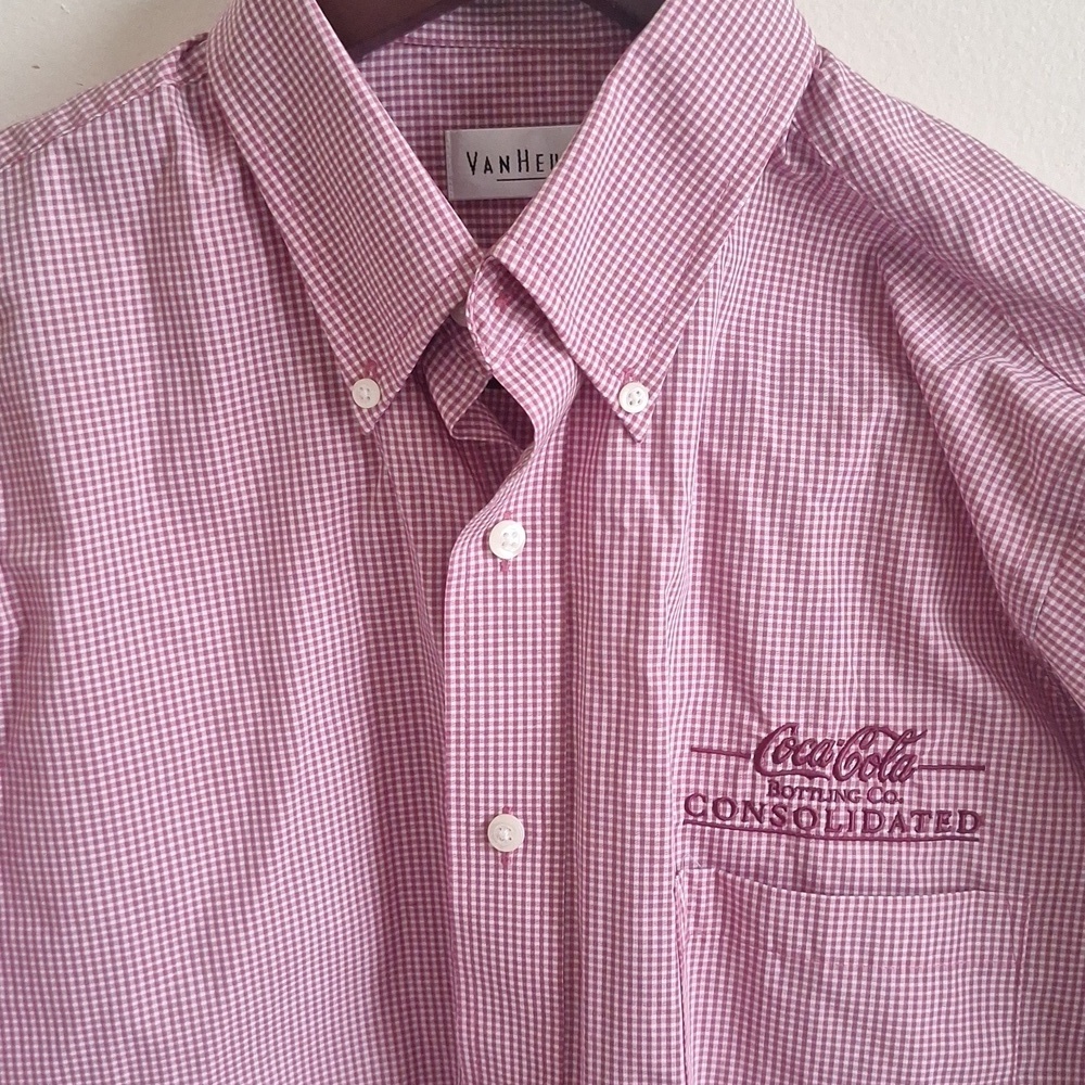 Van Heusen Pink Gingham Mens Button Down Shirt Size Small - Picture 6 of 6